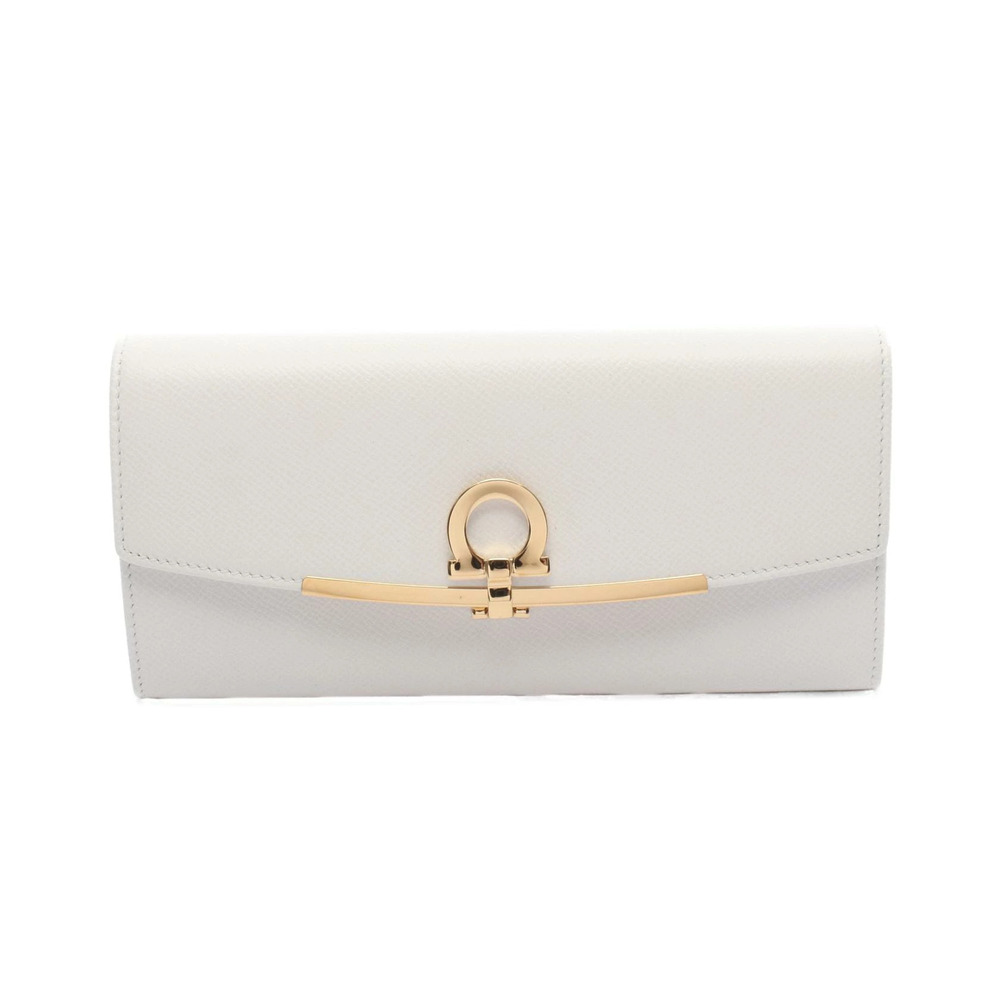 Salvatore Ferragamo Gancini Bi fold Long Wallet Leather White